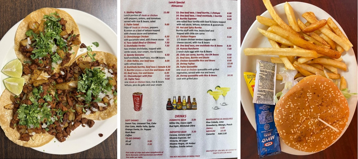 Burro borracho Menu